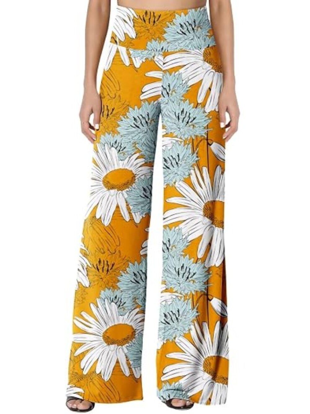 "Daisies" NEW Womens Stretchy Wide Leg Lounge Palazzo Pants w/Pockets Size 3XL